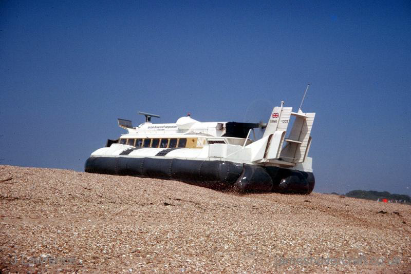 The SRN6 with the Inter-Service Hovercraft Trials Unit, IHTU - Climbing the beach ridges (Pat Lawrence).